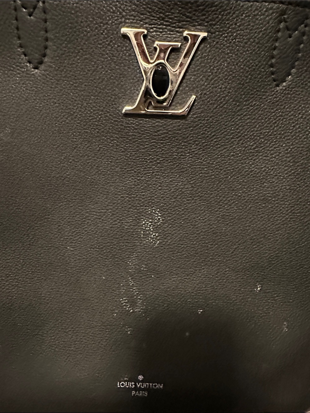 Louis Vuitton Black Leather Tote with Silver LV Emblem and Tan Trim - Picture 3 of 3